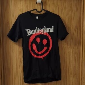 Banksyland Canvas Black Tee with Red Graphic